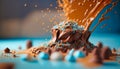 chocolate sprinkles water splashes light blue, generative AI Royalty Free Stock Photo