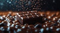 Chocolate square, sprinkled with cocoa, resting on a bed of melted chocolate Royalty Free Stock Photo