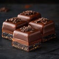 Chocolate squares with chocolate chips on a dark surface Royalty Free Stock Photo