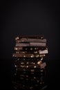 Chocolate Stack. Hazelnut Dark Chocolate pile isolated on black background