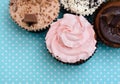 Chocolate Strawberry Cookies and cream cup cake on vintage table cloth Royalty Free Stock Photo