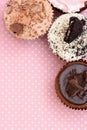 Chocolate Strawberry Cookies and cream cup cake on vintagetable cloth Royalty Free Stock Photo