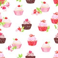 Chocolate strawberry cupcakes seamless vector print Royalty Free Stock Photo