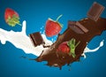 Chocolate and Strawberry falls into milk Royalty Free Stock Photo