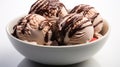 Chocolate and Strawberry Flavour Ice Cream Scoops in one White Bowl on White Selective Focus Background Royalty Free Stock Photo