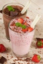 Chocolate and strawberry milkshake Royalty Free Stock Photo