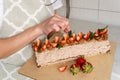 Chocolate strawberry roll cake. Pie with cream Royalty Free Stock Photo