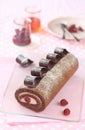 Chocolate Strawberry Swiss Roll Cake