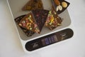 Chocolate, sugar kitchen scales on a light background Royalty Free Stock Photo