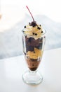 Chocolate sundae in the clear glass cup Royalty Free Stock Photo