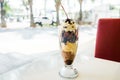 Chocolate sundae in the clear glass cup Royalty Free Stock Photo