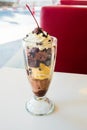 Chocolate sundae in the clear glass cup Royalty Free Stock Photo