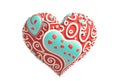 Chocolate sweet bisquit heart with glance colourful enamel on white background