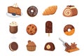 Chocolate sweet dessert icons. Organic food vector Royalty Free Stock Photo