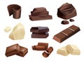 Chocolate. Sweets dessert parts of black and white chocolate vector realistic collection