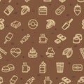 Chocolate Sweets Signs Seamless Pattern Background on a Brown. Vector