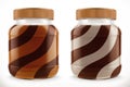 Chocolate swirl, duo spread in glass jar. 3d vector realistic mockup