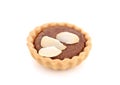 Chocolate tart with almond isolated on white Royalty Free Stock Photo