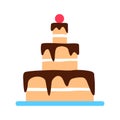 Chocolate tiered cake with strawberry flat icon.