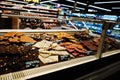 Chocolate tiles sweets store on showcase in factory store Royalty Free Stock Photo
