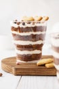 Chocolate trifle. Festive layered dessert in a glass. Royalty Free Stock Photo