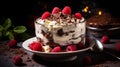 Decadent Chocolate Trifle Dessert With Raspberries And Dramatic Lighting Royalty Free Stock Photo