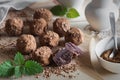 Chocolate truffels with peppermint Royalty Free Stock Photo