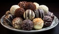 Chocolate truffle collection gourmet indulgence, a sweet variation of luxury generated by AI Royalty Free Stock Photo