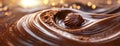 A chocolate truffle spirals in a pool of melted chocolate, a perfect treat for World Chocolate Day. Panorama with copy Royalty Free Stock Photo