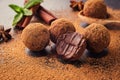 Chocolate truffle,Truffle chocolate candies with cocoa powder.Homemade fresh energy balls with chocolate.Gourmet assorted truffle Royalty Free Stock Photo