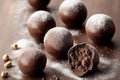 Chocolate truffles. An assortment of chocolate, candy, bars and chocolate pieces. Chocolate cake. Generative AI