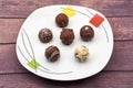 Chocolate truffles filled with brandy, coffee iris, rum, kirsch, pisco and curacao