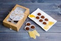Chocolate truffles with ginger candies in a gift box Royalty Free Stock Photo