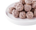 Chocolate truffles triangle on white plate Royalty Free Stock Photo