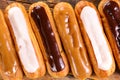chocolate, vanilla and coffee eclair Royalty Free Stock Photo