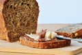 Chocolate and vanilla creamy spread on brown whole wheat bread slice Royalty Free Stock Photo