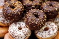 Chocolate and vanilla donuts with nuts topping Royalty Free Stock Photo