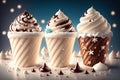 Chocolate vanilla ice cream cone ads with ice cubes and snowflakes by AI Generated