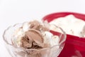 Chocolate and vanilla ice cream in the crystal bowl Royalty Free Stock Photo