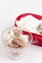 Chocolate and vanilla ice cream in the crystal bowl Royalty Free Stock Photo