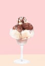 Chocolate and vanilla ice cream in cup on faded pastel color background. Royalty Free Stock Photo