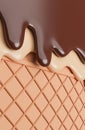 Chocolate and Vanilla Ice Cream Melted on Wafer Background.,3d model and illustration Royalty Free Stock Photo