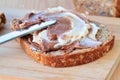 Peanut butter spread on brown bread Royalty Free Stock Photo