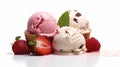 Chocolate Vanilla and Strawberry Ice Cream on White Selective Focus Background Royalty Free Stock Photo