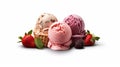 Chocolate Vanilla and Strawberry Ice Cream on White Selective Focus Background Royalty Free Stock Photo