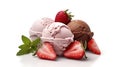 Chocolate Vanilla and Strawberry Ice Cream on White Selective Focus Background Royalty Free Stock Photo