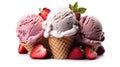Chocolate Vanilla and Strawberry Ice Cream on White Selective Focus Background Royalty Free Stock Photo