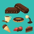 Chocolate various tasty sweets and candies sweet brown delicious gourmet sugar cocoa snack vector illustration Royalty Free Stock Photo