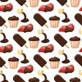 Chocolate various tasty sweets seamless pattern background candies sweet brown delicious gourmet sugar cocoa snack