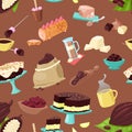Chocolate vector choco sweet food from cocoa or coffee beans or cacao powder for beverage illustration set of tropical